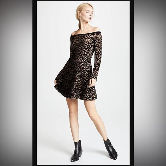 Ronny Kobo Rowan sweater dress leopard print long sleeved fit and flare, med - Picture 1 of 11